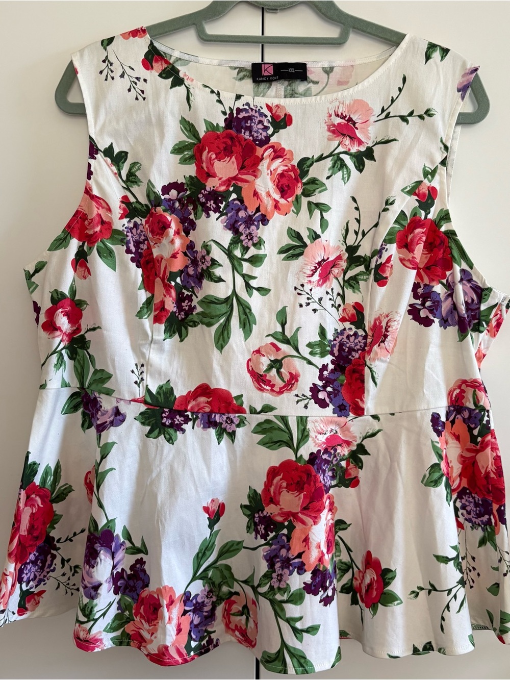 Cotton Floral Peplum Sleeveless Top - Garden Party Cottagecore Top - Size XXL